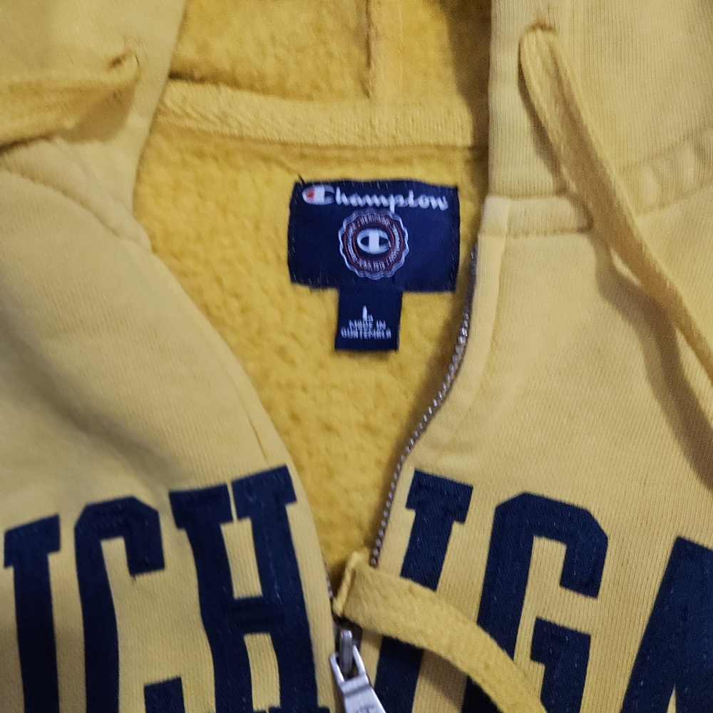 Champion Michigan Hoodie Mens L Yellow Zip Sweatshirt